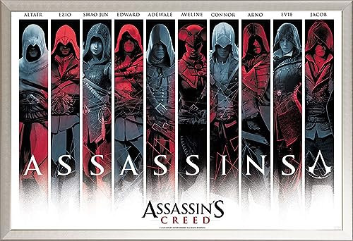 Assassins Creed - Assassins - Games Maxi Poster Druck Poster - Größe 91,5x61 cm + Wechselrahmen, Shinsuke® Maxi Aluminium Silber, Acryl-Scheibe
