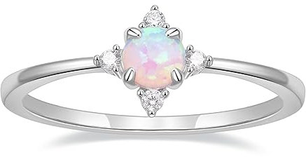 Titaniumcentral Vorsteckring Damen Schmal 14K Vergoldet Opal Ring Zirkonia Zierlich Verlobungsringe Eheringe Versprechen Ringe (Silber,62 (19.7))
