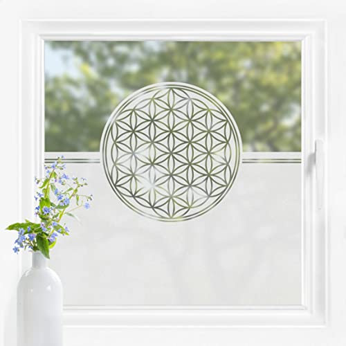 Bilderwelten Fensterfolie Sichtschutz Blume des Lebens 60 x 100 cm Milchglasfolie Sichtschutzfolie Fenster Folie Blickdicht Anti-UV Statisch Haftend Querformat