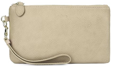 befen Leather Wristlet Purse for Women Small Clutch Phone Wallet Cute Small Pouch Bag with Wrist Straps-Vintage Pale Beige