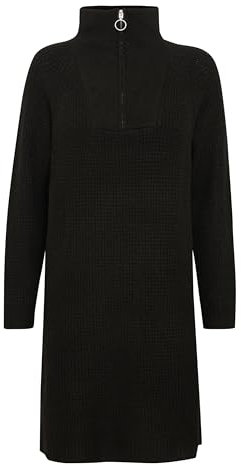 b.young BYMISHA Dress Damen Strickkleid Feinstrickkleid Kleid Perlstrickkleid mit Troyer-Kragen und Reißverschluss Regular Fit, Größe:L, Farbe:Black (200451)