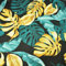 Textrend Baumwollstoff Stoffe Meterware - Stoff zum Nähen - 100% Baumwolle - Baumwollstoff mit Blättern - Stoffe Meterware (Monstera und Bananenblätter gold-türkis auf schwarzem Hintergrund)