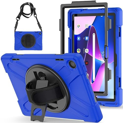 Funda para tablet Lenovo M10 de 3ª generación de 10.1 pulgadas 2022 (TB-328FU/TB-328XU), resistente, con protector de pantalla, correa de hombro giratoria de 360°, resistente funda de tres capas a