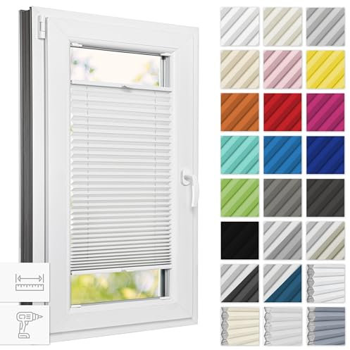 Estika Thermo plissee mit Bohren verdunkelung 85 cm x 120 cm - Blackout: Weiß-Weiß - Rollos für Fenster, Jalousien Fenster für innen, Raffrollo, Fenster plissee