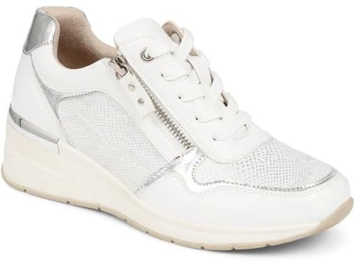 Bellissimo Women's Smart Casual Wedge Trainers in White - Athletic Shoes with Metallic Accent and Side Zip - Ladies Footwear - Size UK 6 / EU 39