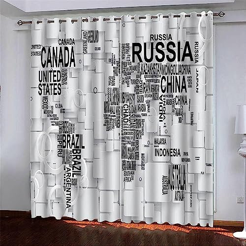 3D Schwarz-Weiß-Weltkarte Vorhang Mit Ösen 2 X 85 X 200 Cm Mikrofaser Gardinen Blickdicht Verdunkelungs Scheibengardinen 2 Stücke Für Wohnzimmer Schlafzimmer Kinderzimmer Jugendzimmer -7D3S8E9B3J9F0Z9