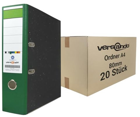 versando 20x breiter Premium Ordner DIN A4 Rücken 8cm Aktenordner Ringordner - Blauer Engel zertifiziert - grün (1 Karton)