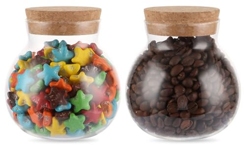 LDXDRU 2 Stück Vorratsgläser mit Deckel 500ml Luftdicht Vorratsdosen Glas mit Kork, Rundes Kugelförmig Küche Aufbewahrungsgläser, Glasbehälter Anzug für Tee Kaffee Zucker Gewürze