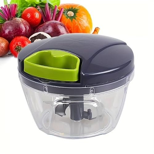 HOMEROKK PARIS Mini Hachoir Manuel - 3 en 1 - Hachoir Oignon Avec 3 Lames En Acier Inoxydable, Coupe Oignon Manuel avec Acier Inoxydable 3 Lames, Mixeur Manuel Coupe Ail pour Légumes, Viande - France