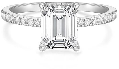 Titaniumcentral 3CT Verlobungsring Damen Gold Silber Ringe mit Zirkonia Smaragdschliff Trauringe Versprechen Ring für Frauen (Silber,49 (15.6))