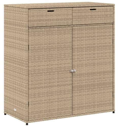 Willood Gartenschrank Beige 105x55x113 cm Poly Rattan Geräteschrank mit viel Stauraum, Beistellschrank Schrank mit Türen, Balkonschrank Terrassenschrank