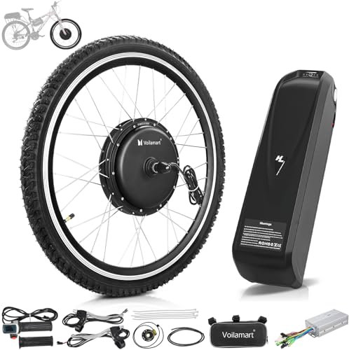 Voilamart Electric Bike Conversion Kit 26 Rear/Front Wheel 48V 1000W Ebike Conversion Kit Cycling Hub Motor with Intelligent Controller for Road Bike (1000W Front Wheel with Battery, 26inch)