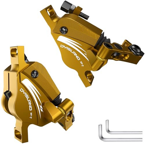 DYISLAND XT-7 Kabelbetätigte, extra leistungsstarke Hybrid-Hydraulik-Scheibenbremsen Bremssättel für MTB/Mountainbike (Gold-Bremsen)
