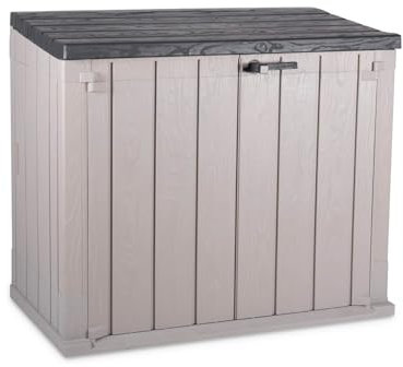 Avilia Coffre de rangement multifonction d'extérieur – Coffre à outils et poubelle, en plastique résistant, 842L, 129,5 x 74,5 x 111 cm, gris