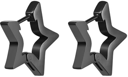 Flongo Stern Creolen Ohrringe Schwarz: Edelstahl Klobig Klein Pentagramm Huggie Creolen Geometrische Ohrringe Hypoallergen Ohrstecker für Herren Damen