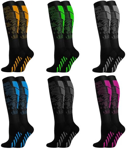 6 Pares Calcetines de Compresión, Medias Compresion para Mujeres y Hombres, para Correr, Vuelos, Viajes y Enfermeras - Alivian Varices, Tobilleras Altas,Calcetines Altos (Colorido, L/XL)