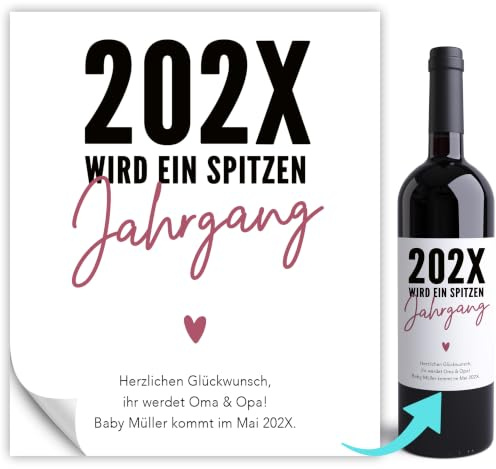 Ihr werdet Oma und Opa personalisierte Weinetiketten zur Schwangerschaft | Personalisiert, selbstklebende Etiketten, 10 x 12 cm, 2 Stück im Set, Schwangerschaft verkünden