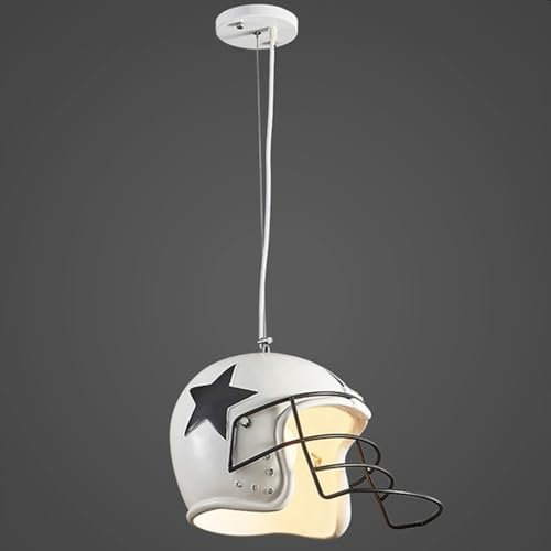 HEYUN Kreative Rugby-Helm Pendelleuchte E27 Kunstharz-Kronleuchter Moderne Esstisch Hängeleuchte Innenbeleuchtung Verstellbare Heimdekoration Für Esszimmer Küche Inselleuchte(Weiß)