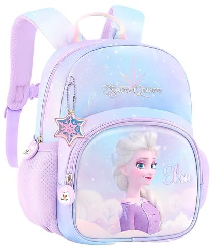 K-ONESEEYOU Prinzessinnen Schultasche mit Die Eiskönigin Frozen Motiv – Elsa Rucksack Kindergarten- Schulrucksack Kinder (Lila Snow)