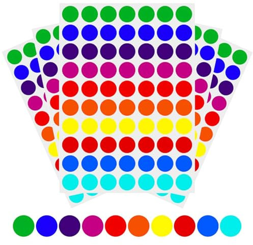 Klebepunkte Bunt (1400 Stück), 10 Farben 20mm Markierungspunkte, Bunte Klebepunkte, Punkte Aufkleber, Runde Aufkleber, Farbige Etiketten für Kalender Büro Schule