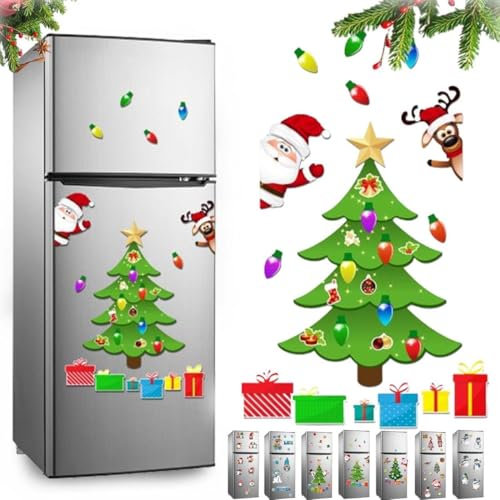 Christmas Fridge Magnets - Santa Refrigerator Stickers, DIY Magnetic Xmas Tree for Fridge (B)