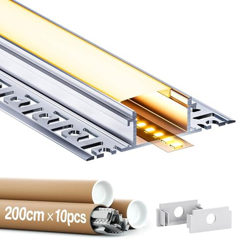 GEEKLUX LED Fliesenprofil 2m 10 Stück und strip Profil Unterputz, LED Schiene aus Eloxiertem Aluminium Kanal für Streifen bis 20mm Diffusor für Gleichmäßige Lichtverteilung
