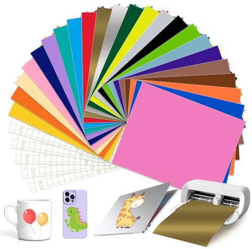 23 Farbe Smart Adhesive Vinyl Permanent für Cricut Joy Xtra, Smart Vinyl Permanent mit 5 Transferfolie 24x30.5cm Selbstklebend Vinylfolie Vinyl Plotter Film Kit für DIY Handwerk & Dekoration