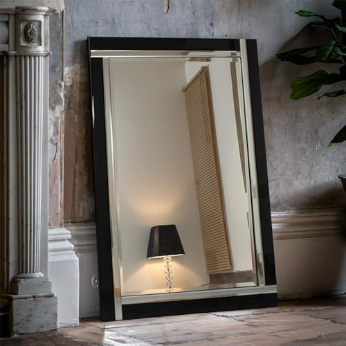 Agenzia 14 Extra Large Venetian Art Deco Black Glass Framed Wall Mirror 120cm x 80cm