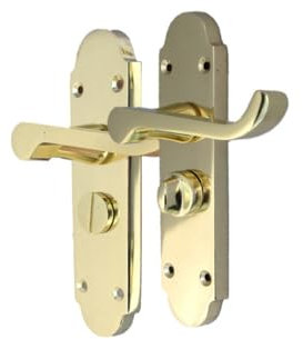 Epsom Scroll Brass Plated Privacy Bathroom Handles - Brass Plated Door Handles Set (Privacy Lock) 1 Sets. Victortian Door Handles, Door Handles Internal for Interior Doors, Internal Door Sets