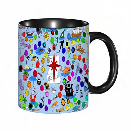 HRRASFAZF Tasse Kaffeetassen,Große 330ml Mit Henkel 100% Handbemalt kaffeebecher porzellan,Brettspiel, Piraten-Themenspiel, Start und Ziel, bunte Punkte, Meerestiere, naut,Frauen,Jahrestag,Muttertag