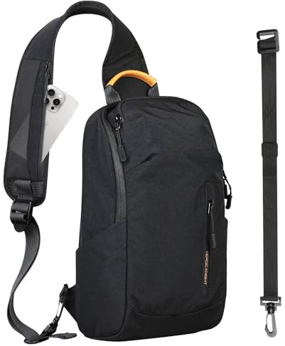 HEROIC KNIGHT Umhängetasche Herren Damen, Leicht Schultertasche 10.2 Zoll iPad Brusttasche Wasserdicht Sling Bag, Rucksack Klein Crossbody Sling Bag für Alltag Reisen Radfahren Wandern-Schwarz