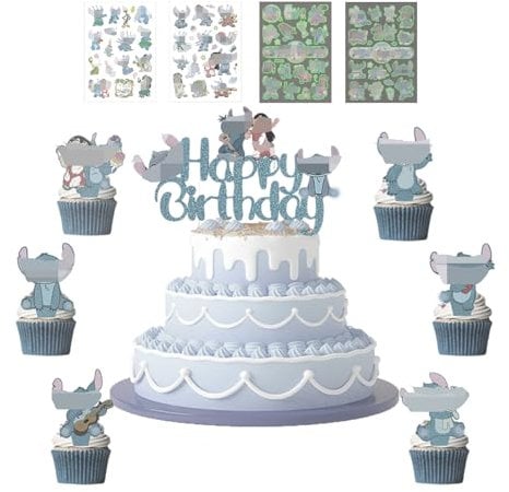 25 Stück Tortendekoration Cake Topper Set + 4 Blätter Temporäre Tattoos für Kinder, Kuchen Deko, Muffin Deko, Cupcake Toppers, Kindergeburtstag Party Geburtstag Deko