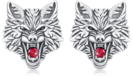 Wolf Ohrringe Sterlingsilber Wolf Ohrstecker Roter Kristall Wolf Ohrstecker hypoallergen Tierschmuck Geschenke für Frauen und Männer Geburtstag Weihnachten