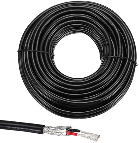 sourcing map 1 cable blindado UL2464 de 18 AWG 15,24 m (50 pies) 300 V 2 conductores de PVC eléctrico CNC con blindaje de doble capa para electrodomésticos, cableado automotriz
