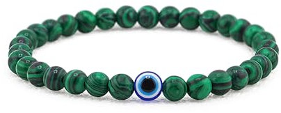 Lameybrt Natürlicher Achat Böses Auge Armband für Herren, Schutzarmband (A08 Malachite, X-Large)