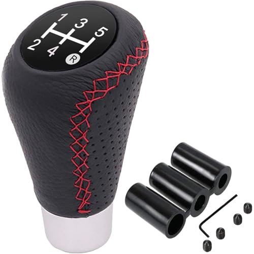 StRoux Leder Auto Schaltknauf Für Volvo V40 V50 V60 V70 V90 C30 C40 C70 S60 XC40, Universal 5 Gang Schaltknauf Abdeckung Manueller Schalthebel Shifter Anti-Rutsch Mit 3 Adaptern 8/10/12mm Autozubehör