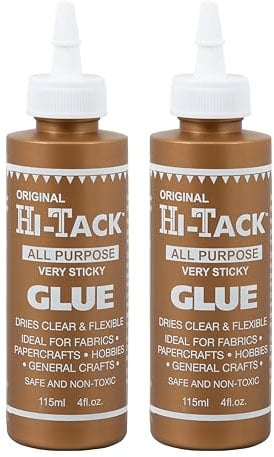HI-TACK Original All-Purpose Glue 2 Pack - 115ml Very Sticky, Strong, Flexible, Clear-Drying Adhesive for Fabric, Wood, Paper, Metal & Crafts Safe, Non-Toxic, Heat-Resistant Counter-Top Stand Display