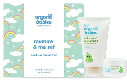 Green People Organic Babies Mummy & Me Set, 200ml | Natural and Organic Mother and Baby Gifts, Baby-Shower, Gender Reveal, Vegetarian, Gentle Cleansing, Soothing Balm