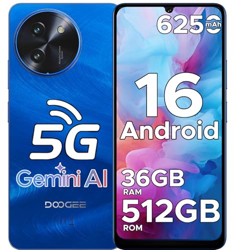 DOOGEE Note 59 Pro+ Smartphone 5G Android 16 Gemini AI, 512GB ROM+36(12+24) GB RAM Telefono Cellulare, 6250mAh 6.75 HD+120Hz Schermo Telefoni 50MP+8MP, Cellulari Face Unlock/Fingerprint/NFC, Blu