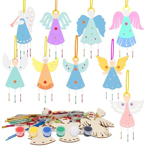 nplaseta Geschenke für Mädchen 6 7 8 9 10 11 Jahre Geschenkideen, Windspiel Bastelset kinder, Holz Engel Basteln Windspiele für Kinder, DIY Kinder Geburtstag Basteln zum Malen