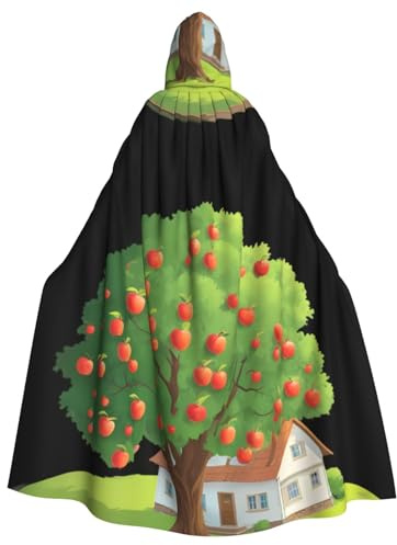 WHJSHOP Der Apfelbaum neben dem Cottage-Muster für Erwachsene, Kapuzenumhang für Halloween, Rollenspiele und Kostümpartys