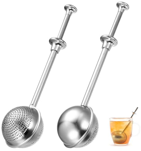 McBlast 2 Pcs Stainless Steel Tea Ball Strainer Long Handle | Mesh Infuser for Loose Tea, Diffuser Filter for Cup Teapot, Rust-Resistant, Easy Clean