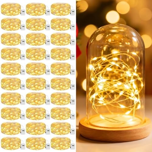 litogo 30 Pezzi Stringa Luci LED a Batteria con 3 Modalità, 2M 20 LED Lucine Decorative a Batteria, Impermeabile Filo di Rame Mini Led a Pila per Interni Esterni Natale Matrimoni, Bianco Caldo