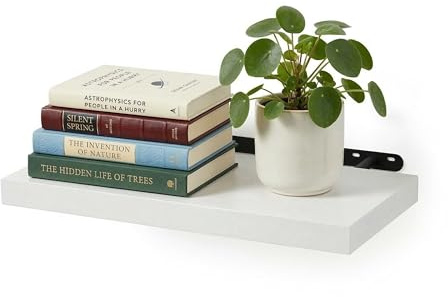 Relaxdays Wandregal, HxBxT: 4 x 40 x 23 cm, Holzoptik & Metall, weiß | Bücher, Deko, Wandbrett Wohnzimmer, Flur, Küche