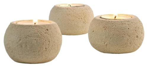 'Lot de 3 photophore Balle, Home Decor en Pierre de Matera, Fabrication Artisanale typique.