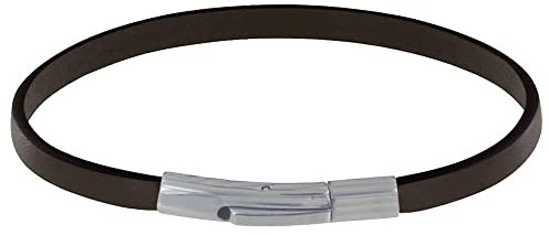 LES POULETTES BIJOUX - Bracelet Homme Cuir Simple Fermoir Acier Inoxydable - 20cm - Marron foncé