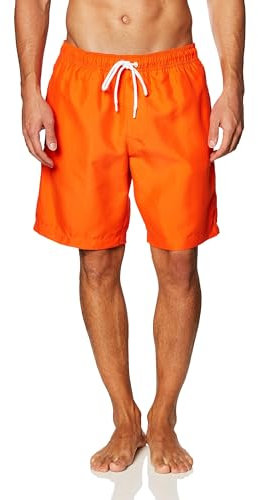 Amazon Essentials Herren 23cm Badehose mit Netzfutter, Taschen und Kordelzugverschluss, Orange, S