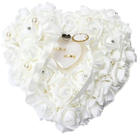 Romantic Rose Band Herzform Ring Kissen Box Schmuck Hochzeit Geschenk, plastik, weiß, Einheitsgröße