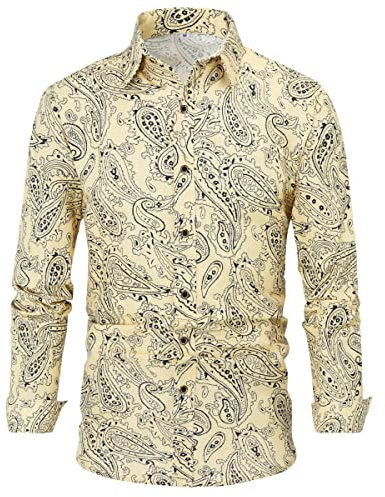 Allthemen Mens Dress Shirts Long Sleeve Funky Printed Linen Shirt Casual Shirt Fancy Floral Tops Unique Pattern, S, Paisley