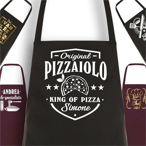 Grembiule Personalizzato con Nome - Stampa Artigianale Fatto a Mano, Scegli la Grafica e La Lavorazione Che Più Ti Piace, Oro, Glitter, Bianco.